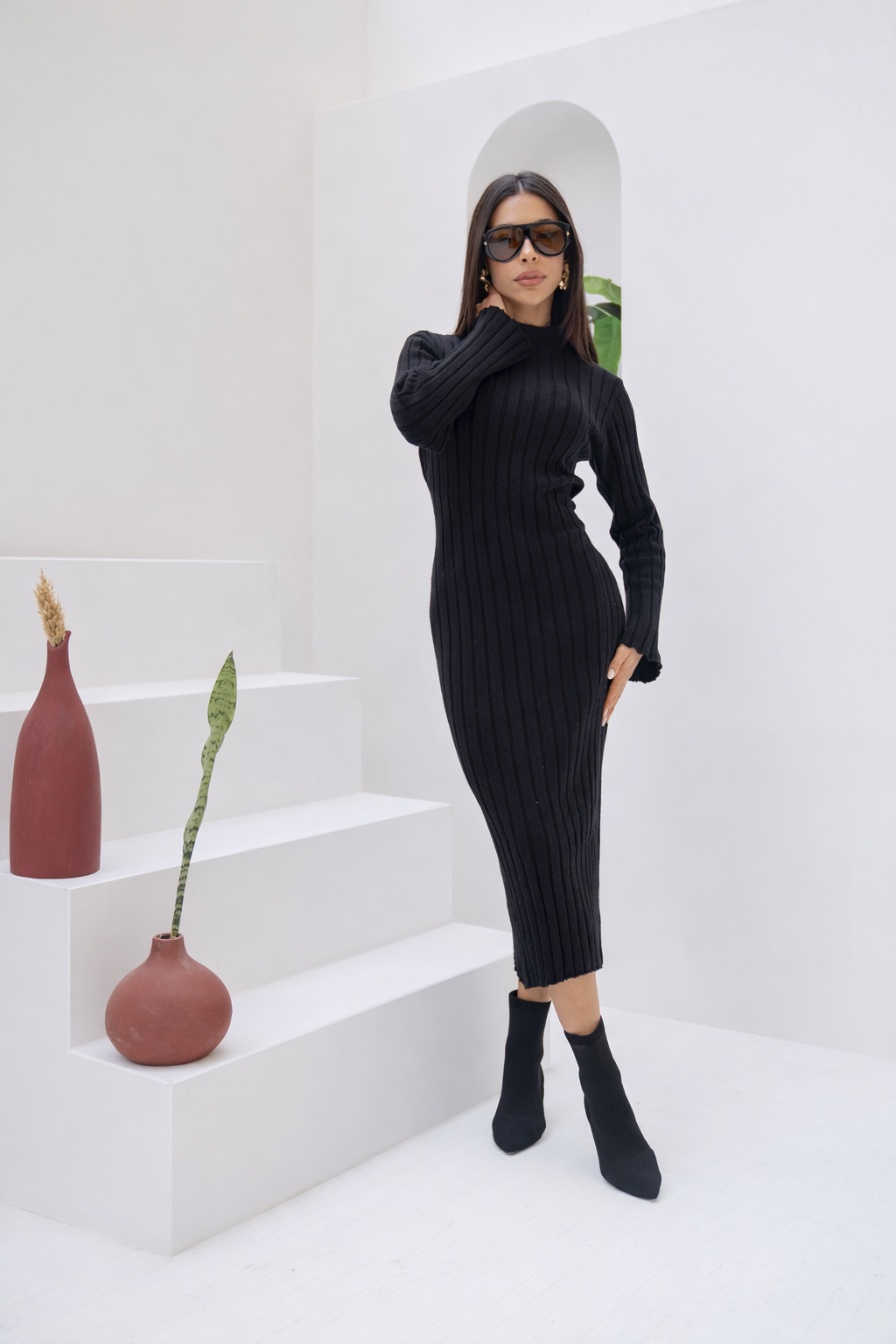 JST Midi Knit Dress In Black