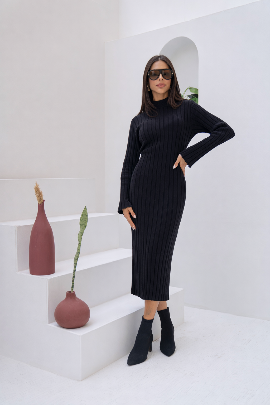 JST Midi Knit Dress In Black