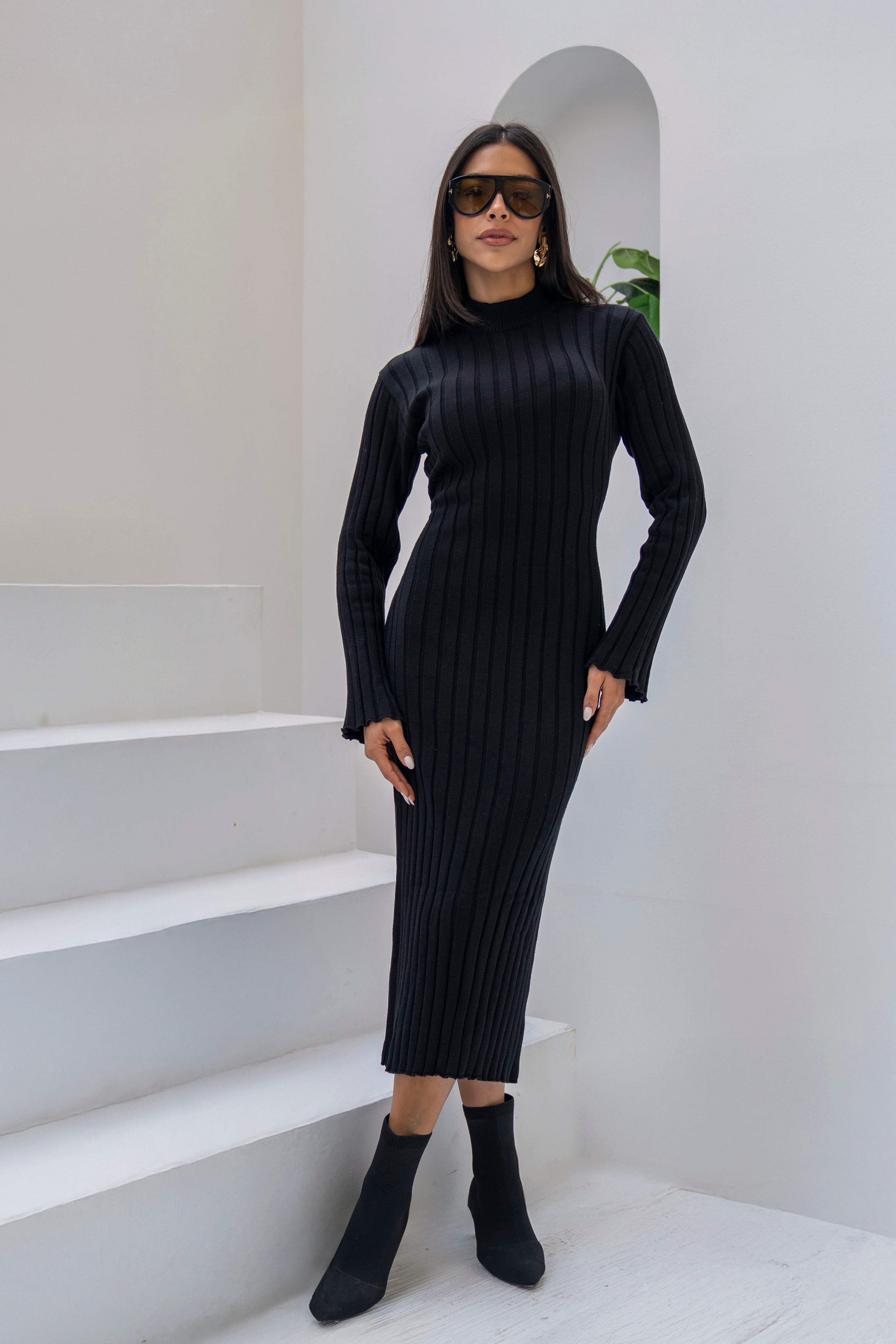 JST Midi Knit Dress In Black
