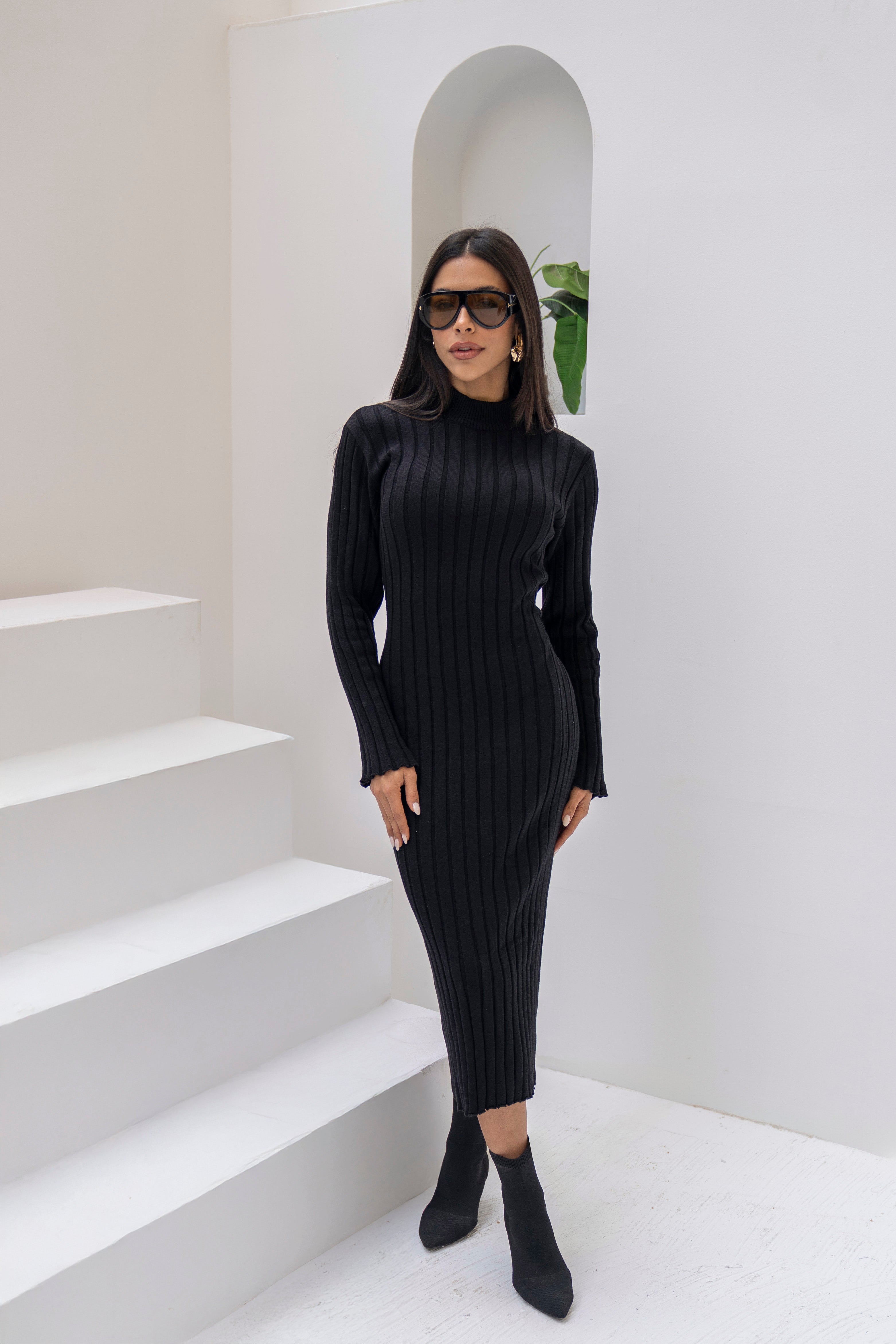 JST Midi Knit Dress In Black