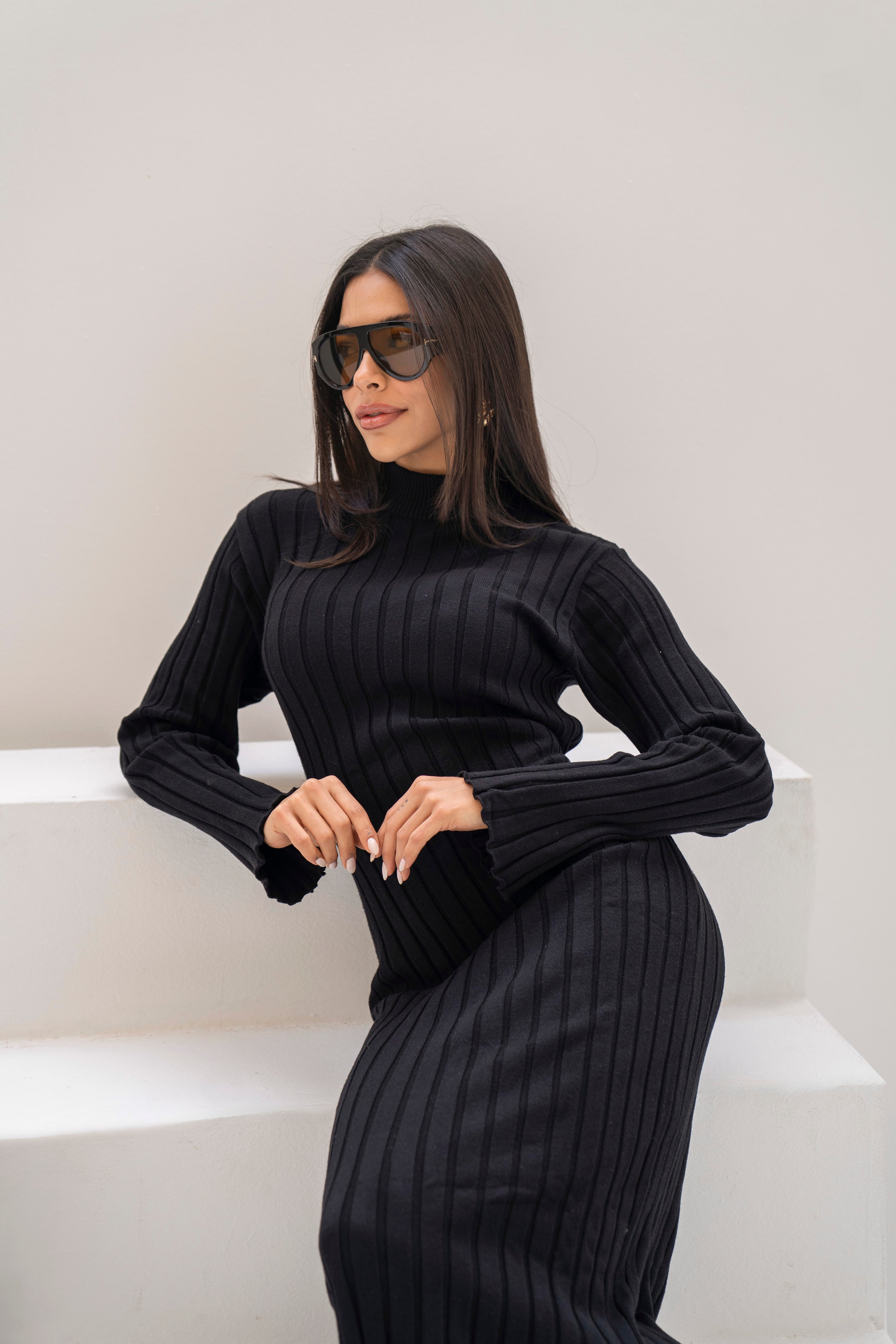 JST Midi Knit Dress In Black